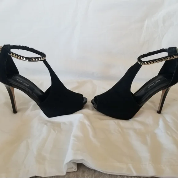 WHBM White House Black Market Adonia Black Peep Toe Stiletto Heels Boot 6.5 EUC - Picture 2 of 10